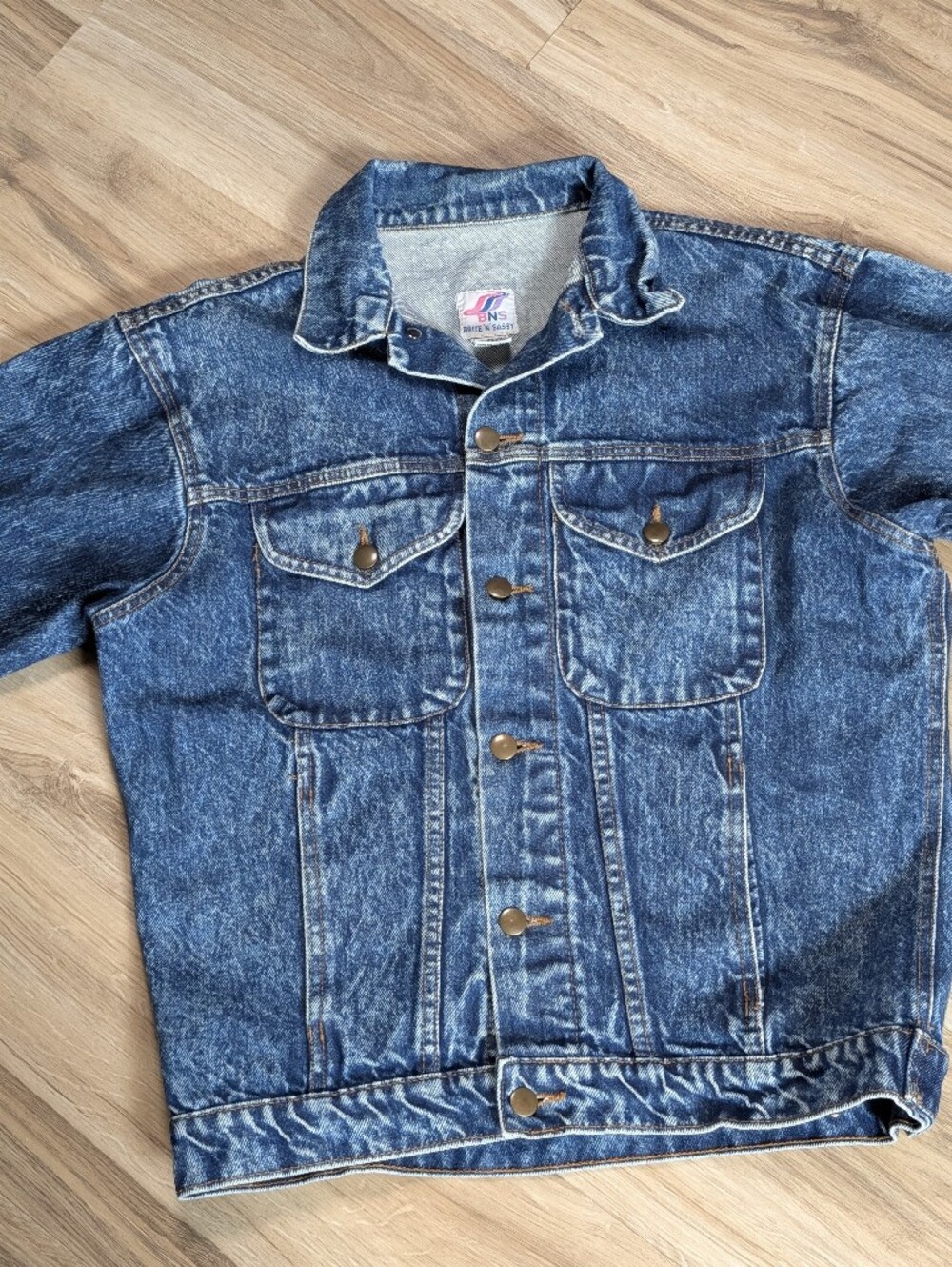Acid Washed Blue Denim Jean Trucker Jacket Brite N' Sassy Vintage 1980's M